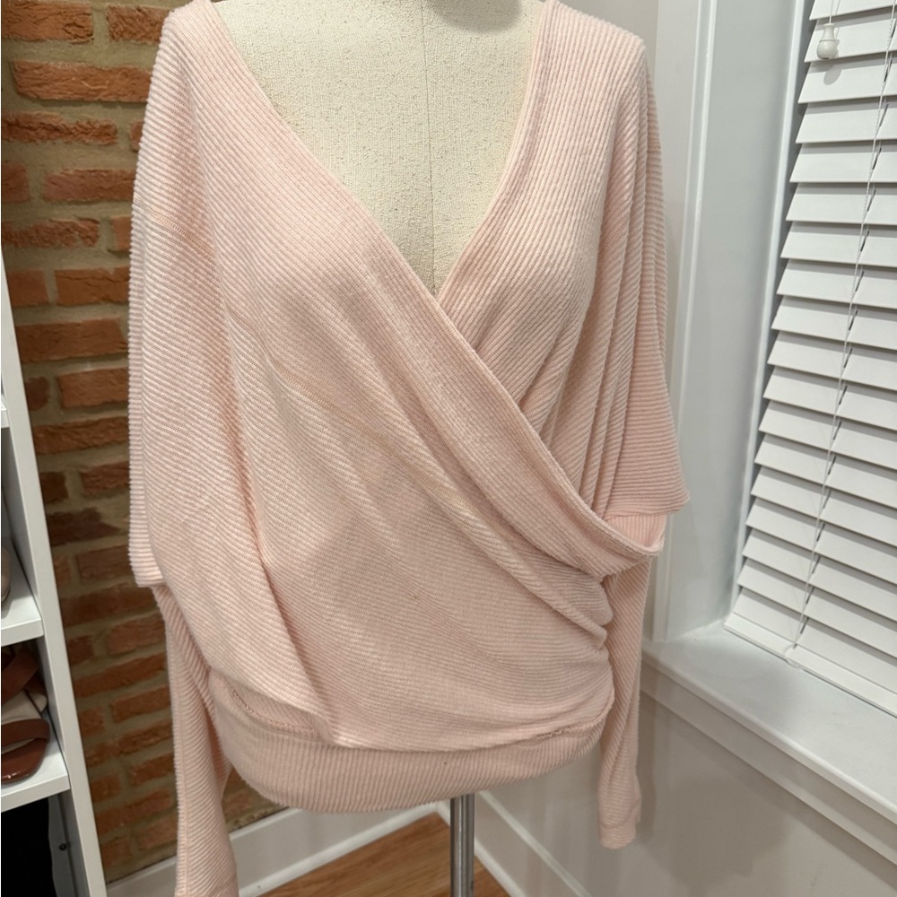 Free People Pink V-Neck Sweater with Long Sleeves